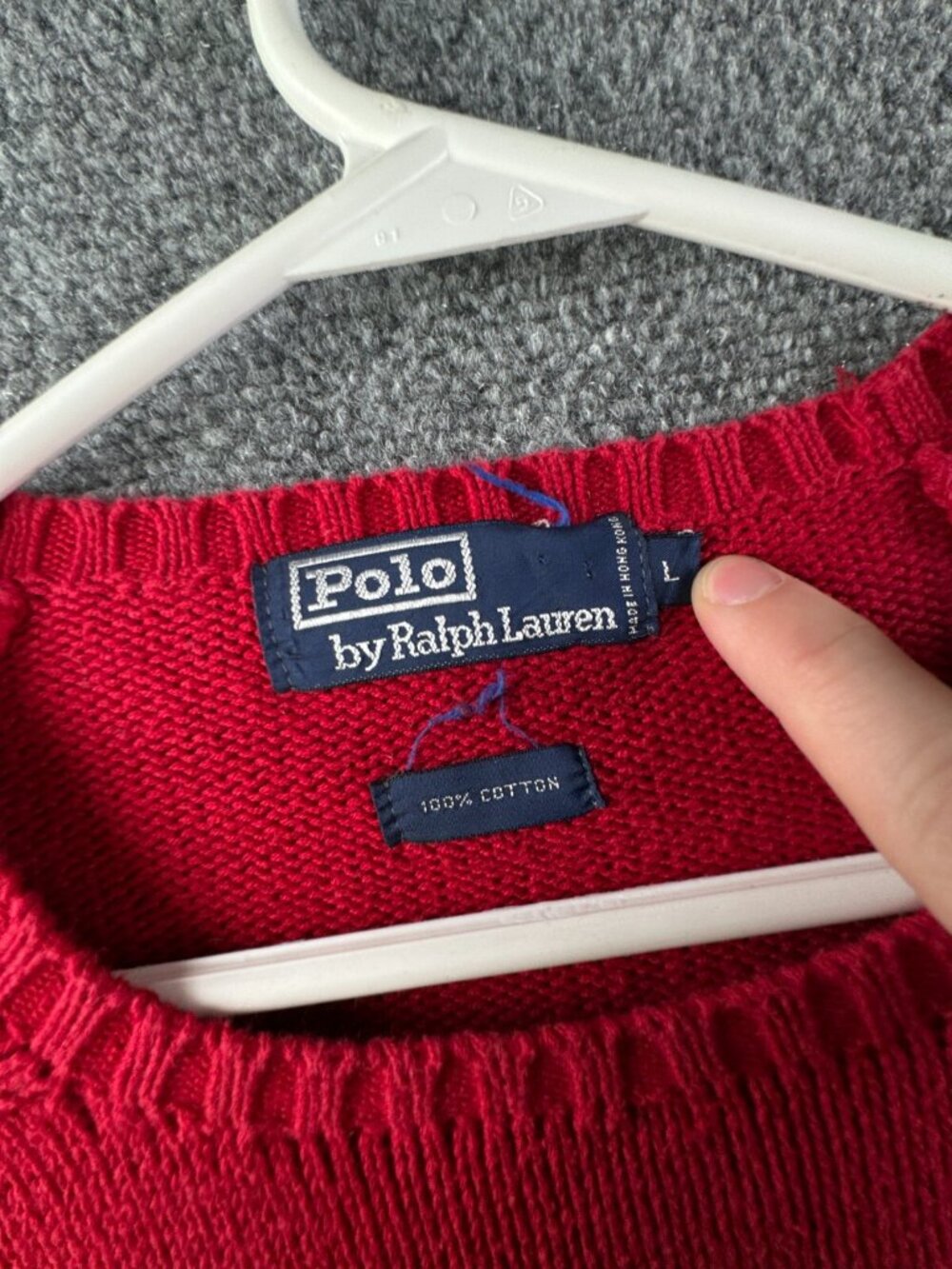 VTG Polo Ralph Lauren Red Knit Sweater Cotton Large Pullover Crew Neck Adult - Picture 7 of 10